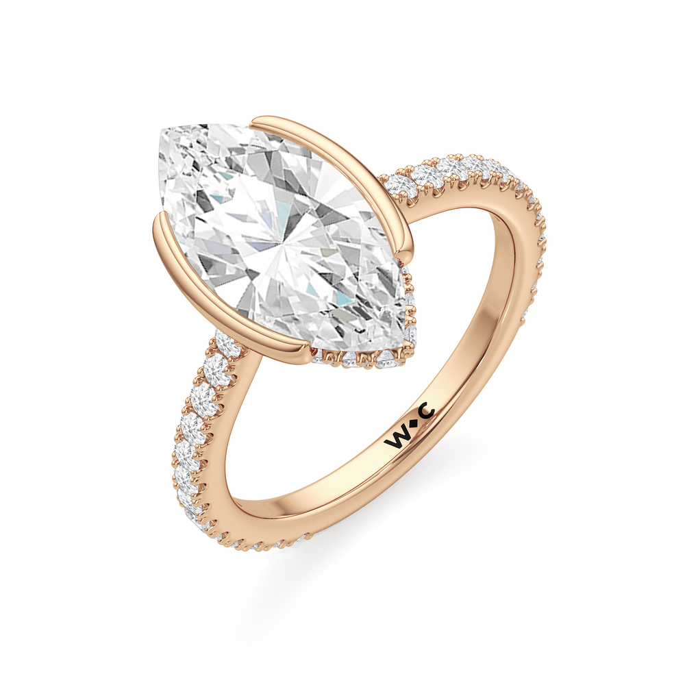Half Bezel Low-Profile Engagement Ring with Marquise Cut Diamond in 14KT Rose Gold view 6
