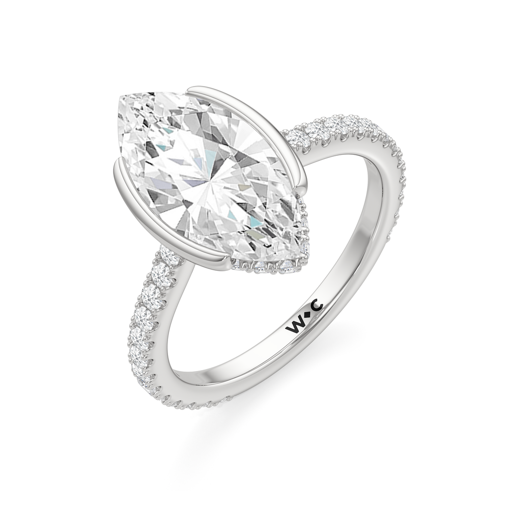 Half Bezel Low-Profile Engagement Ring with Marquise Cut Diamond in 14KT Platinum view 6
