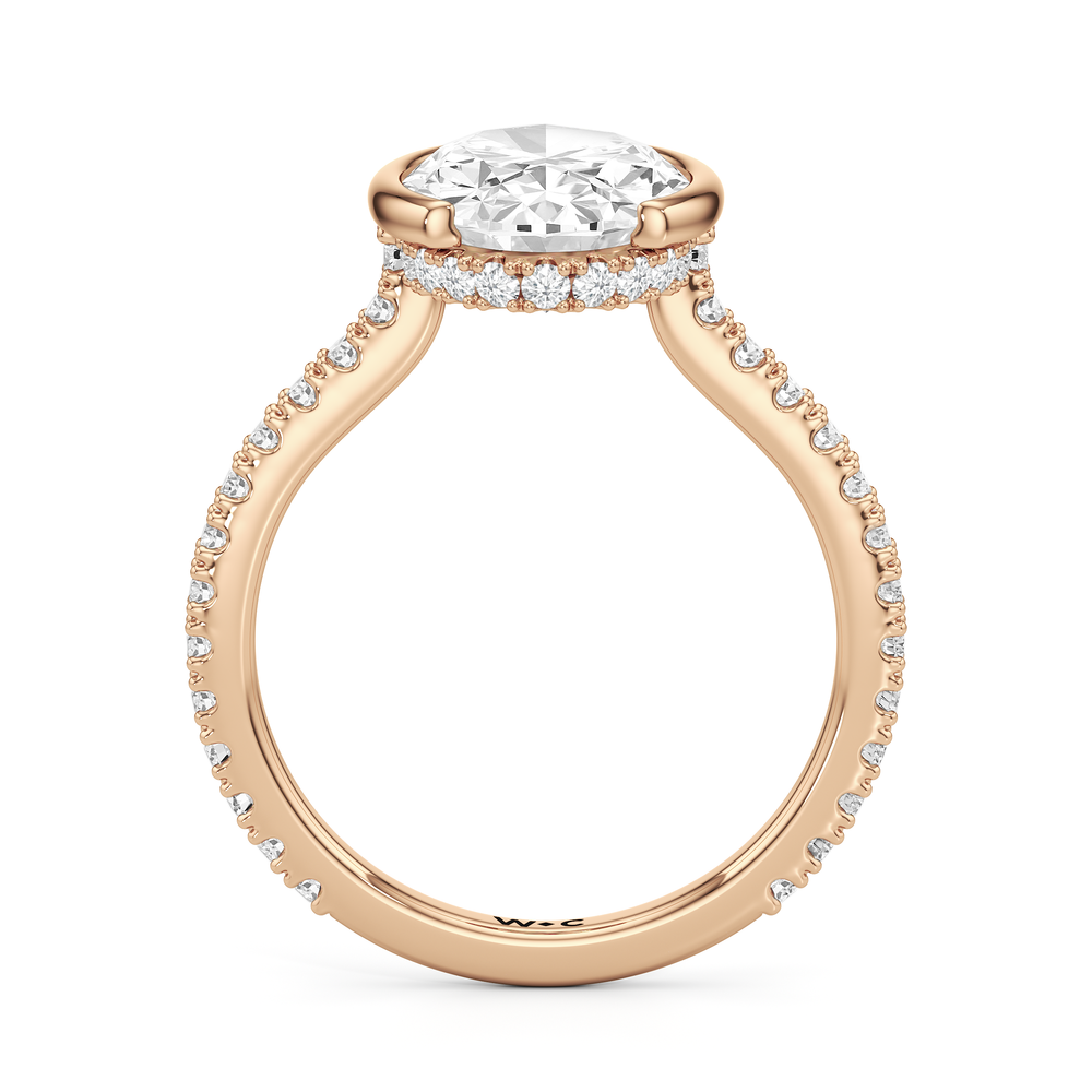 Half Bezel Low-Profile Engagement Ring with Oval Cut Diamond in 14KT Rose Gold view 5
