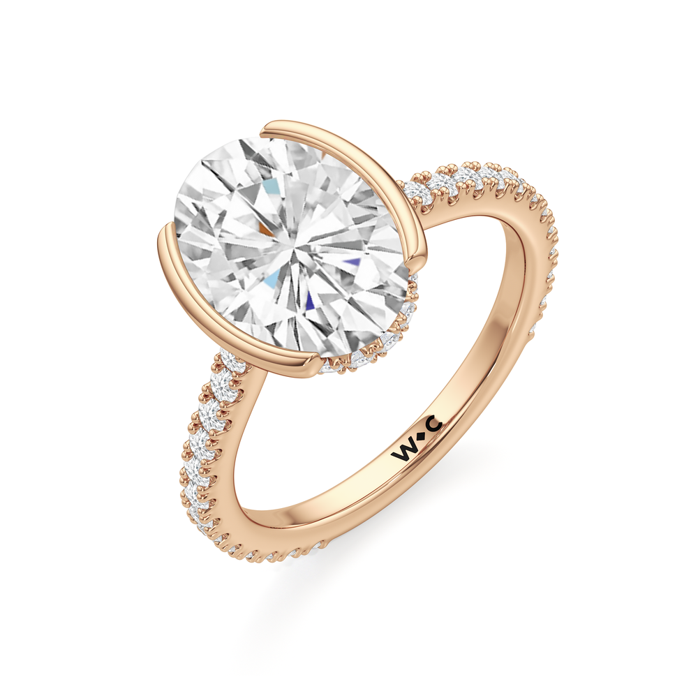 Half Bezel Low-Profile Engagement Ring with Oval Cut Diamond in 14KT Rose Gold view 6
