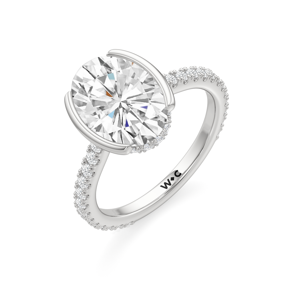 Half Bezel Low-Profile Engagement Ring with Oval Cut Diamond in 14KT Platinum view 6
