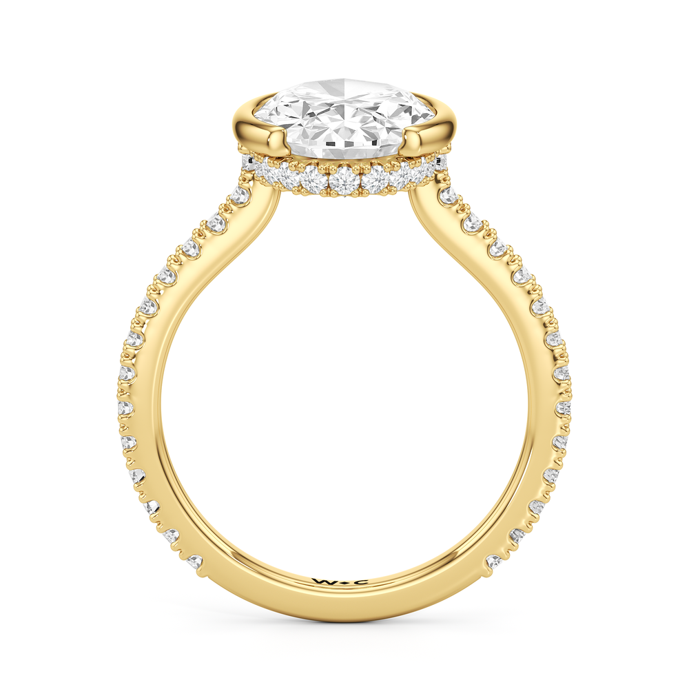 Half Bezel Low-Profile Engagement Ring with Oval Cut Diamond in 14KT Yellow Gold view 5
