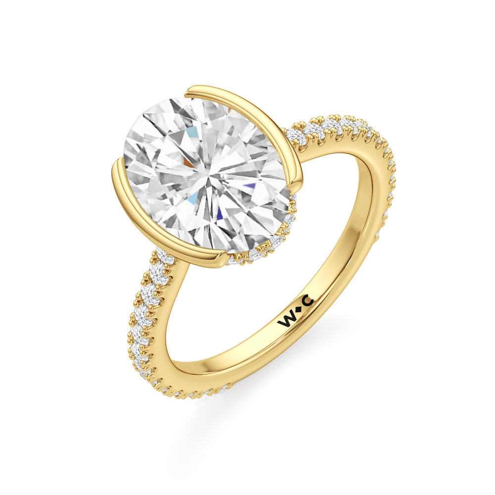 Half Bezel Low-Profile Engagement Ring with Oval Cut Diamond in 14KT Yellow Gold view 6
