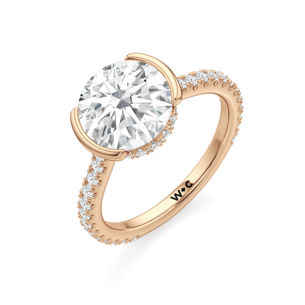 Half Bezel Low-Profile Engagement Ring with Round Cut Diamond in 14KT Rose Gold view 6
