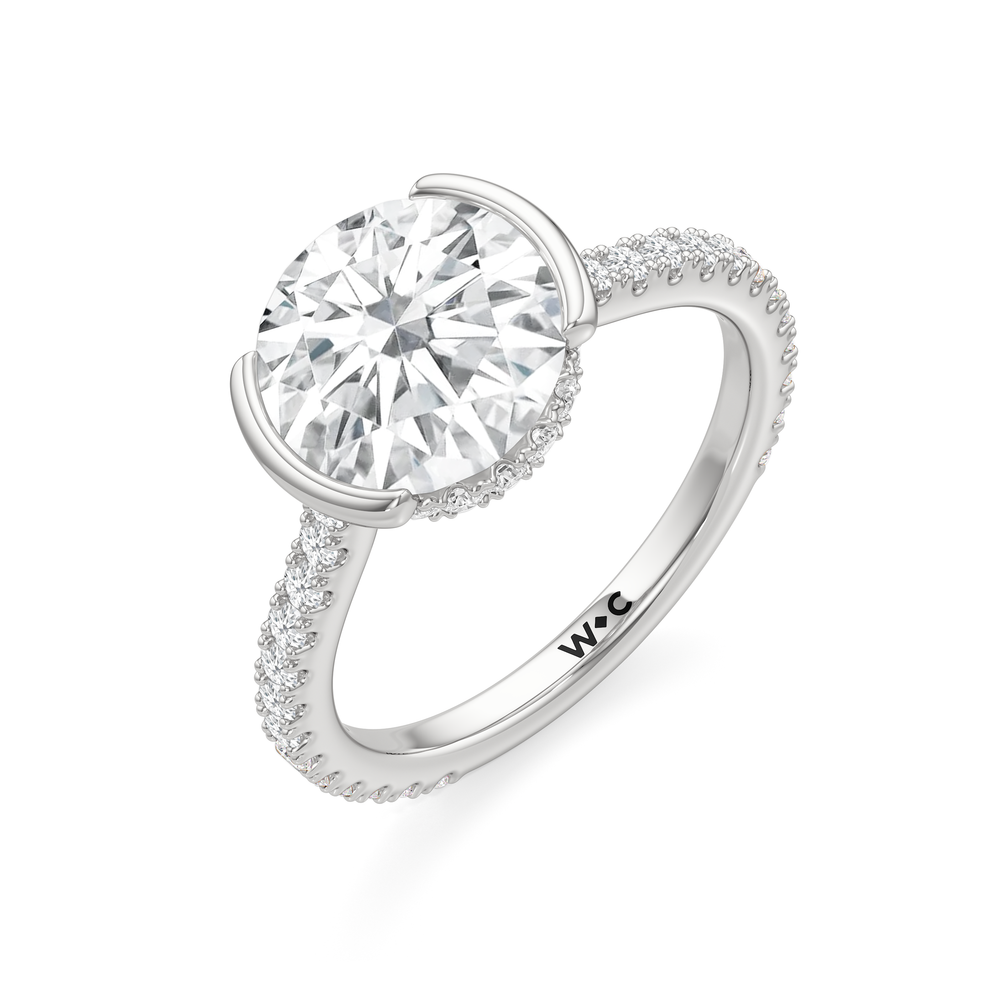Half Bezel Low-Profile Engagement Ring with Round Cut Diamond in 14KT Platinum view 6
