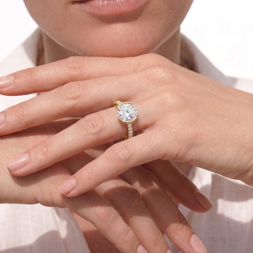 Half Bezel Low-Profile Engagement Ring with Marquise Cut Diamond in 14KT Rose Gold view 4
