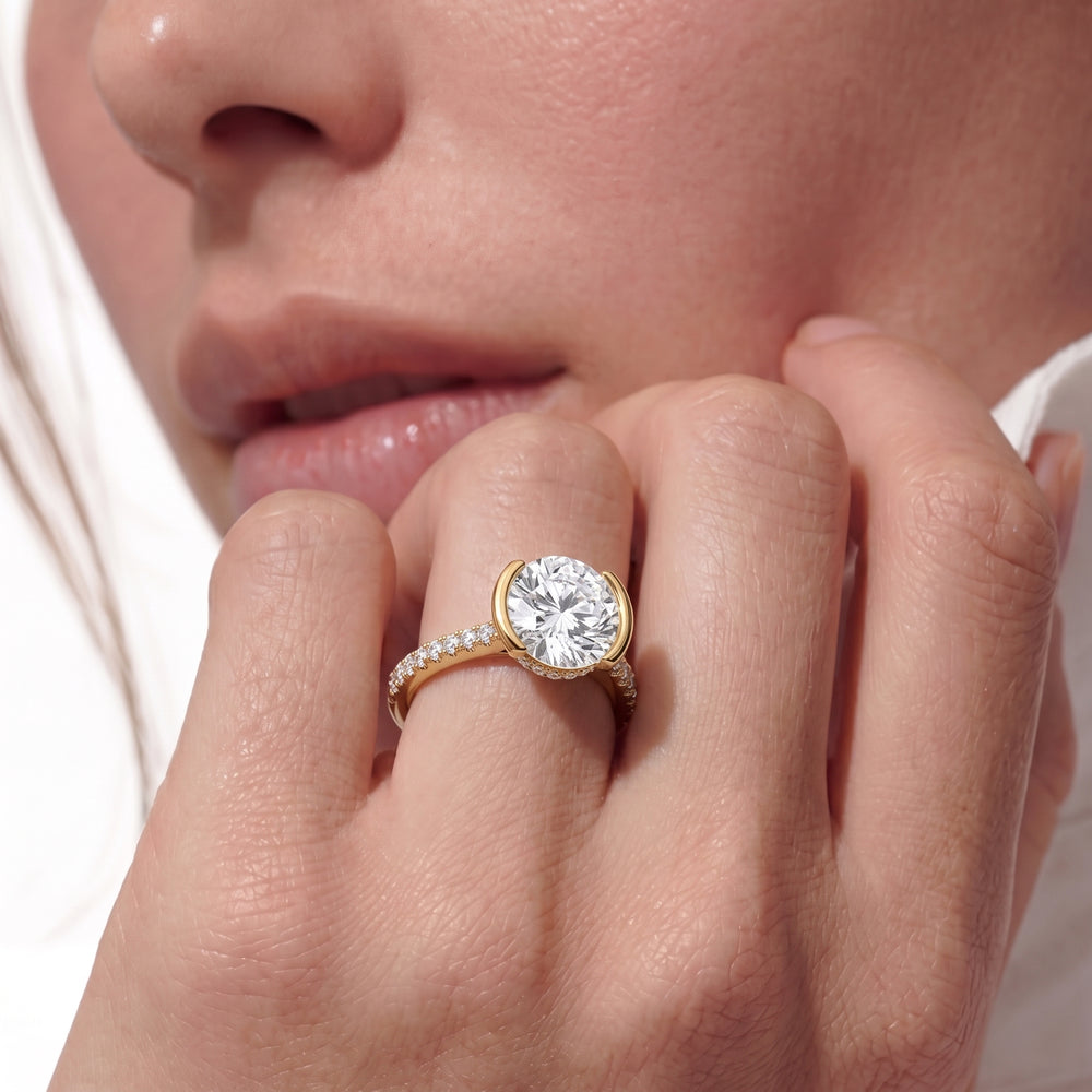 Half Bezel Low-Profile Engagement Ring with Marquise Cut Diamond in 14KT Platinum view 3
