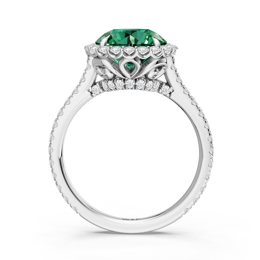 The Rosalune Ring with Created Emerald Cut Diamond in 14KT Platinum view 2
