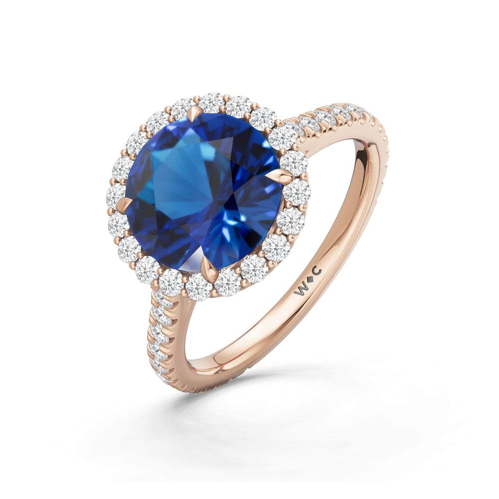 The Rosalune Ring with Created Blue Sapphire Cut Diamond in 14KT Rose Gold view 3

