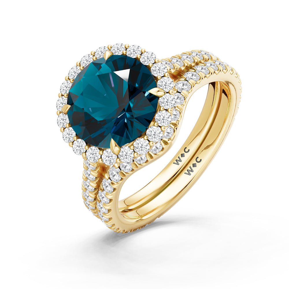 The Rosalune Ring with Created London Blue Topaz Cut Diamond in 14KT Yellow Gold view 4
