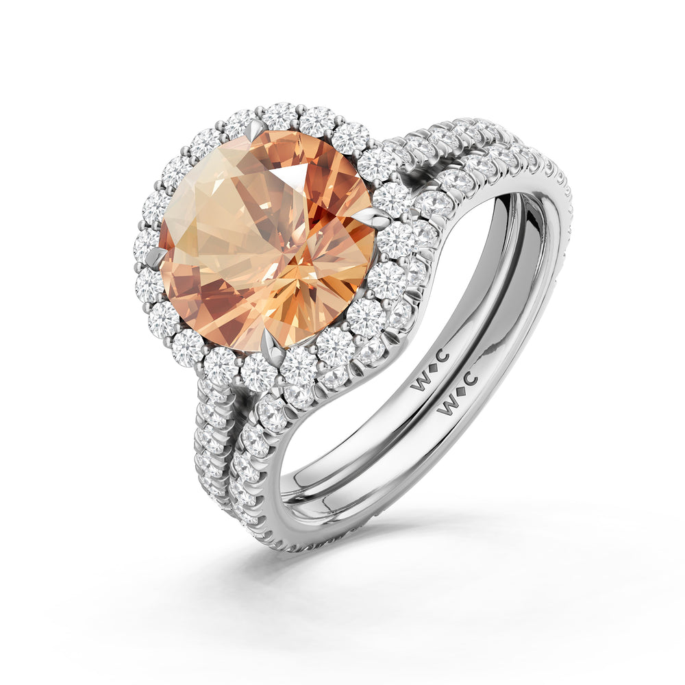 The Rosalune Diamond Wedding Band with Created Morganite Cut Diamond in 14KT Platinum view 3
