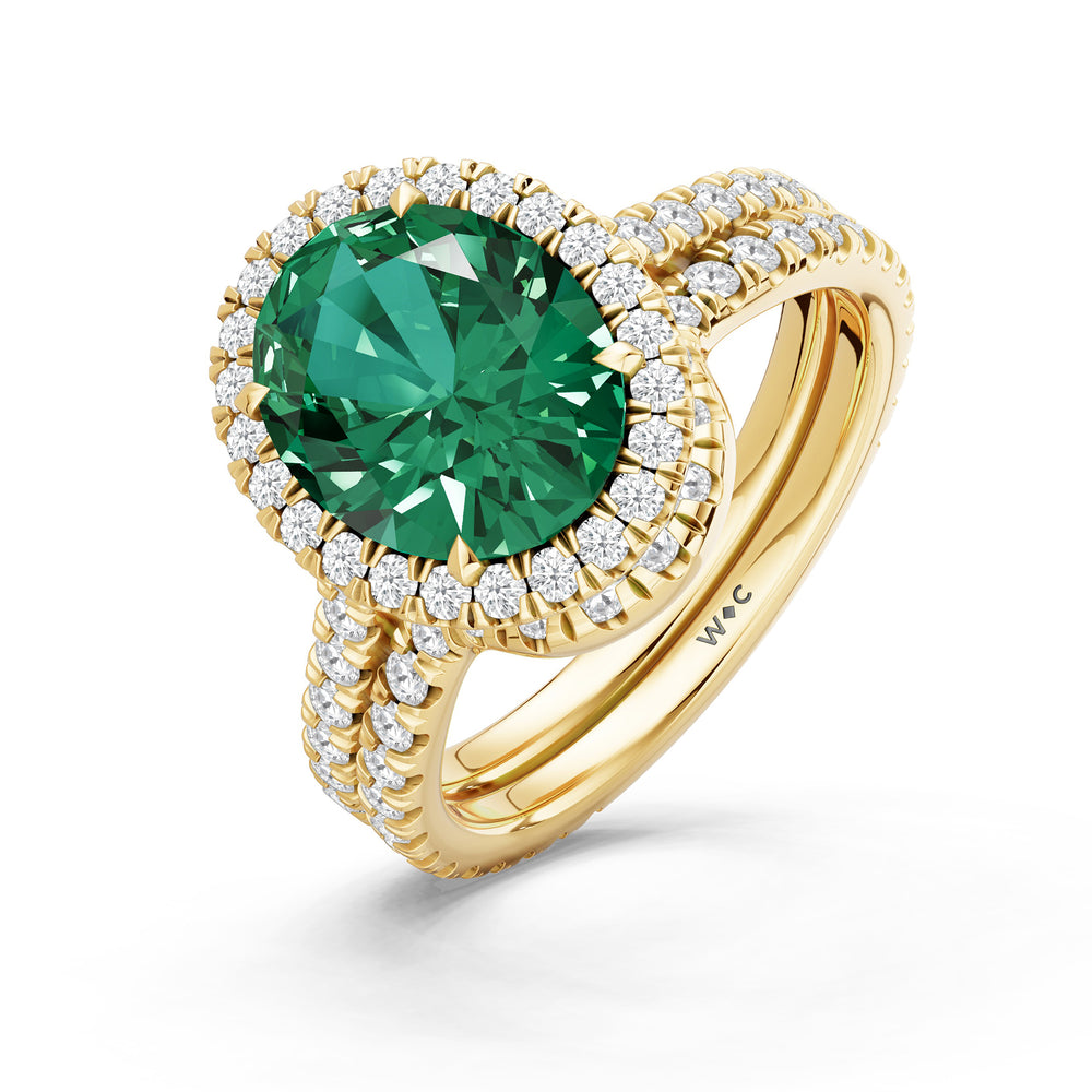 The Roselle Diamond Wedding Band with Created Emerald Cut Diamond in 14KT Yellow Gold view 3
