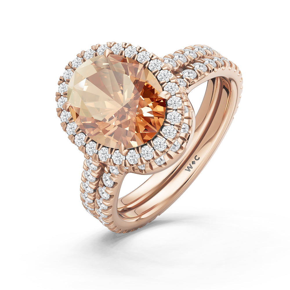 The Roselle Diamond Wedding Band with Created Morganite Cut Diamond in 14KT Rose Gold view 3
