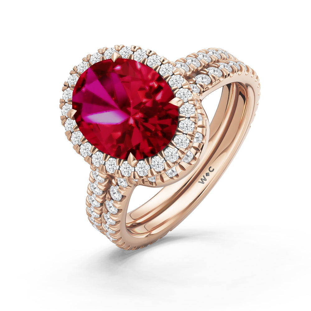 The Roselle Diamond Wedding Band with Created Ruby Cut Diamond in 14KT Rose Gold view 3
