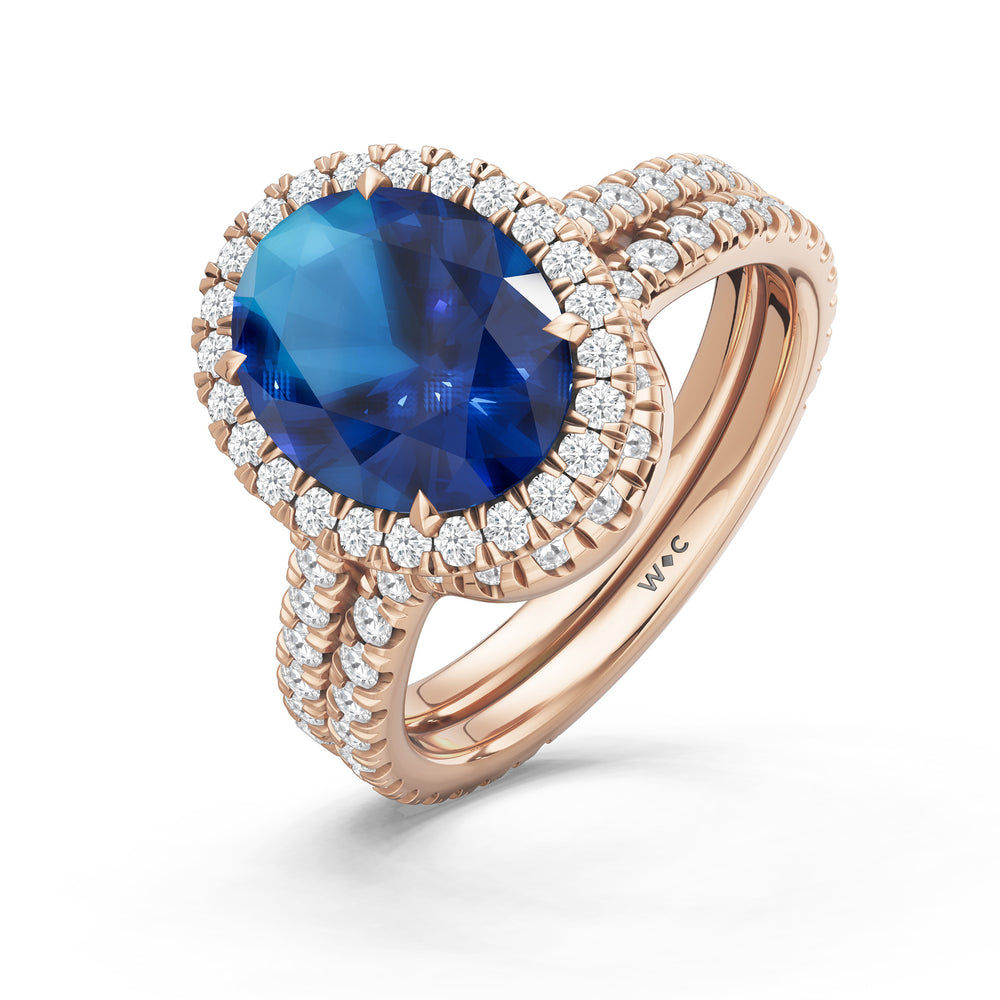The Roselle Ring with Created Blue Sapphire Cut Diamond in 14KT Rose Gold view 4
