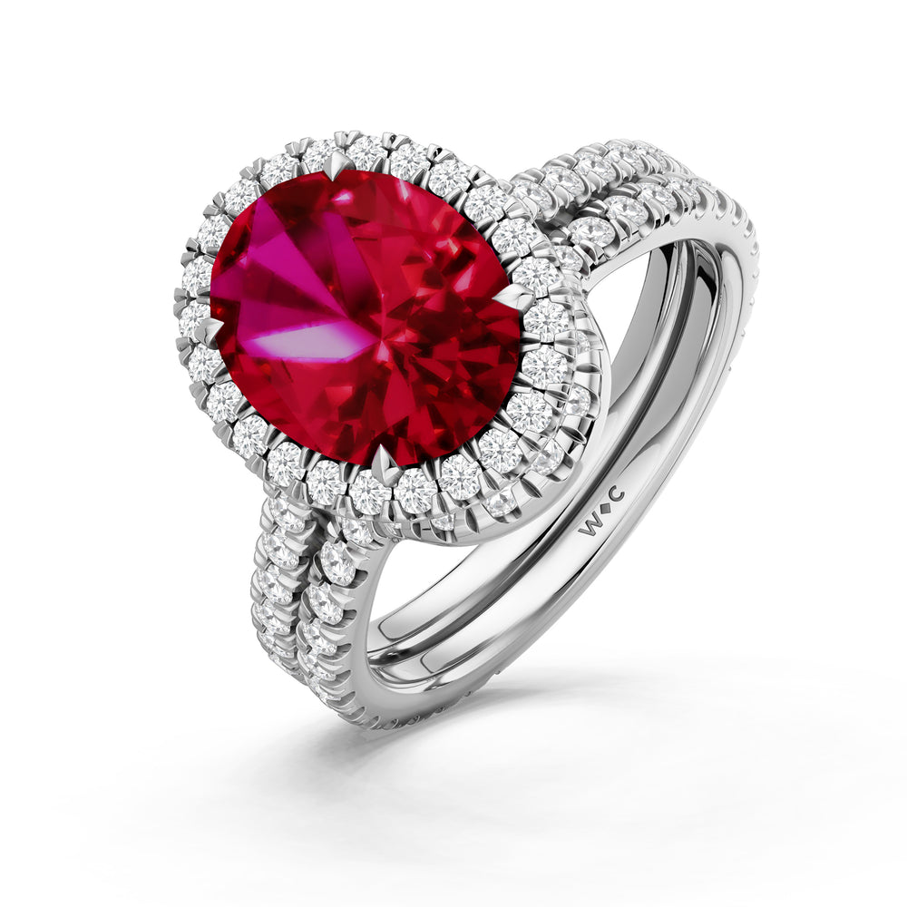 The Roselle Ring with Created Ruby Cut Diamond in 14KT Platinum view 4
