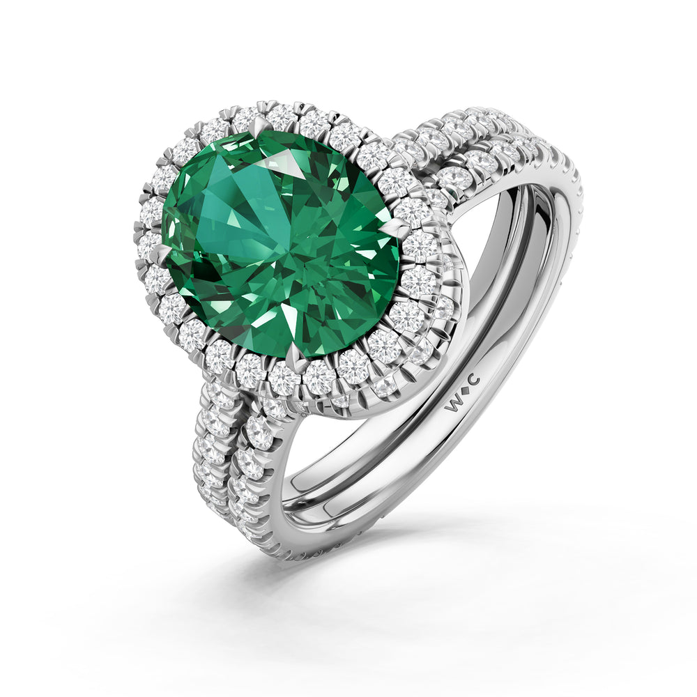 The Roselle Diamond Wedding Band with Created Emerald Cut Diamond in 14KT Platinum view 3
