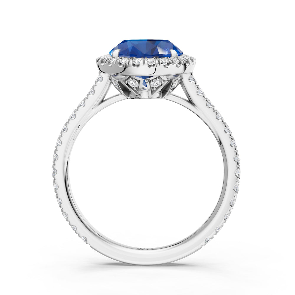 The Roselle Ring with Created Blue Sapphire Cut Diamond in 14KT Platinum view 2
