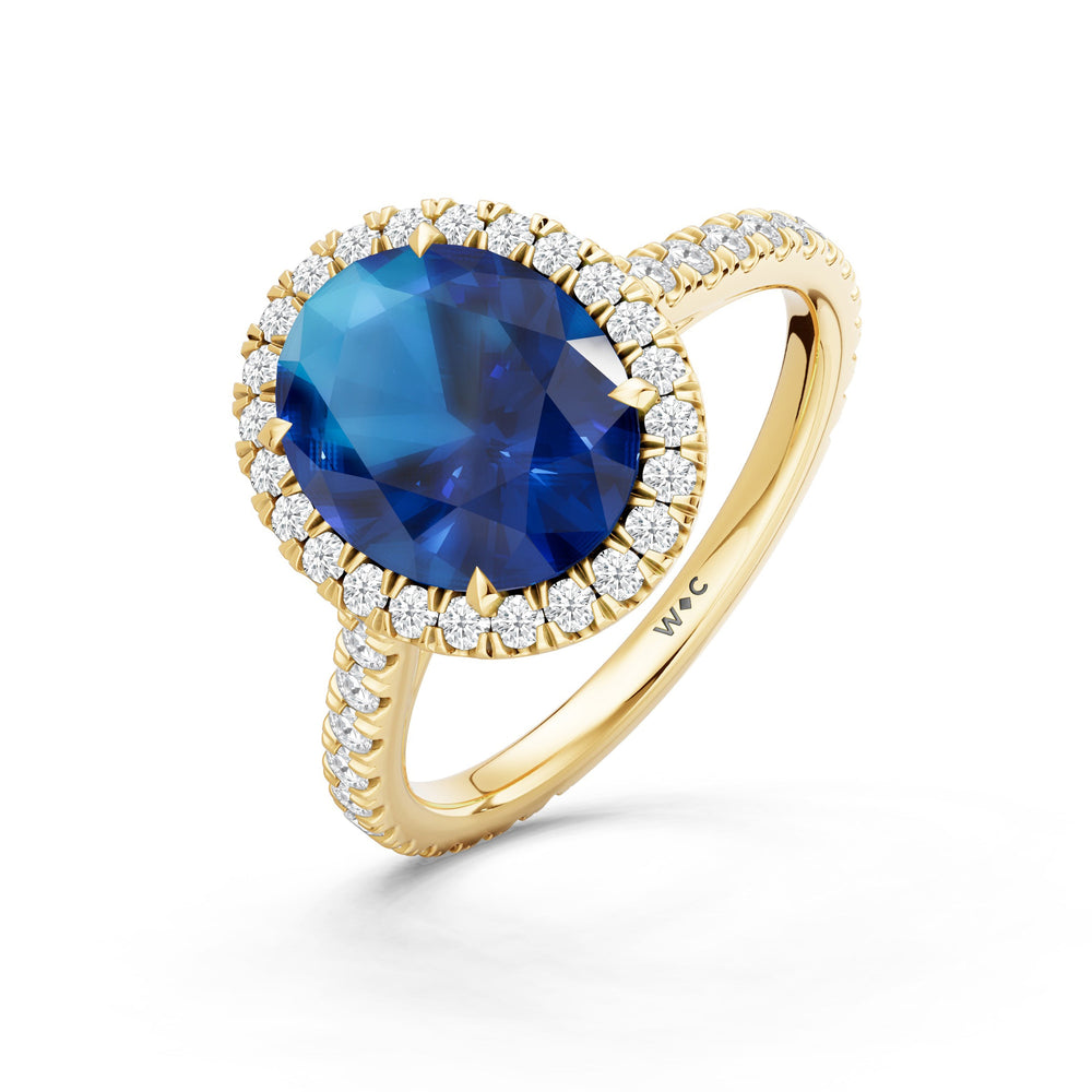The Roselle Ring with Created Blue Sapphire Cut Diamond in 14KT Yellow Gold view 3

