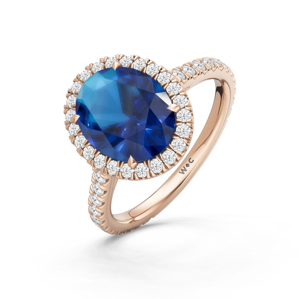 The Roselle Ring with Created Blue Sapphire Cut Diamond in 14KT Rose Gold view 3
