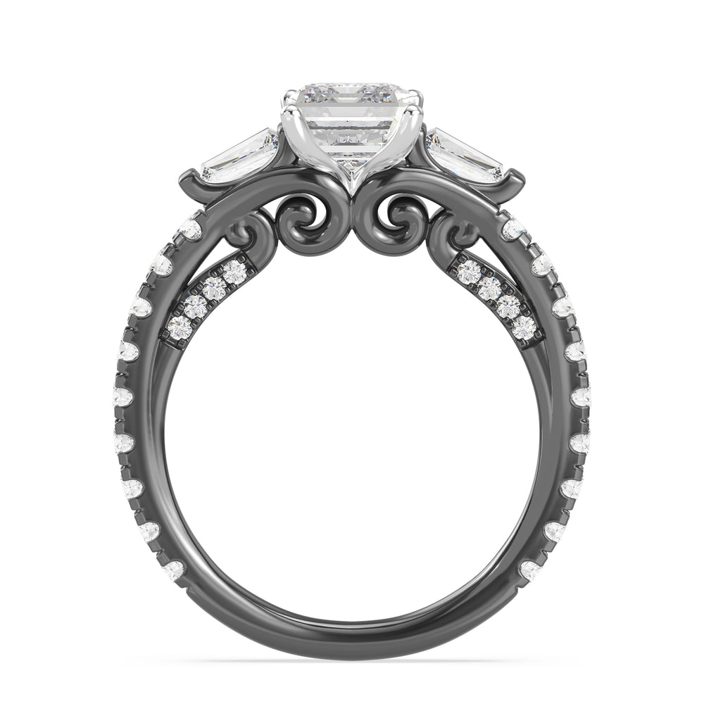 Enchanted Star Lab Grown Diamond Black Rhodium Over 14K Gold Ursula Engagement Ring with Black/White Cut Diamond in 14KT Emerald view 3
