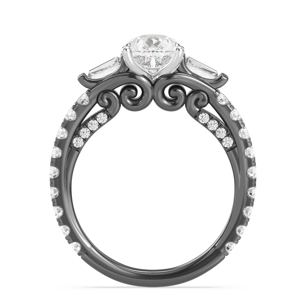 Enchanted Star Lab Grown Diamond Black Rhodium Over 14K Gold Ursula Engagement Ring with Black/White Cut Diamond in 14KT Pear view 5
