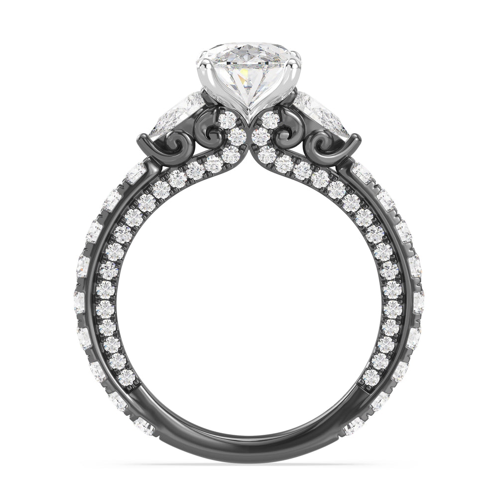 Enchanted Star Lab Grown Diamond Black Rhodium Over 14K Gold Ursula Engagement Ring with Black/White Cut Diamond in 14KT Pear view 4

