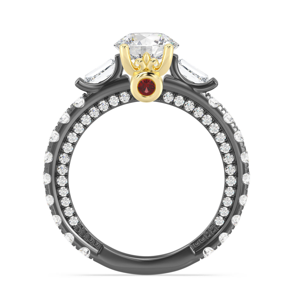 Enchanted Star Lab Grown Diamond Black Rhodium Over 14K Gold Evil Queen Garnet Engagement Ring with Black/Yellow Cut Diamond in 14KT Round view 3

