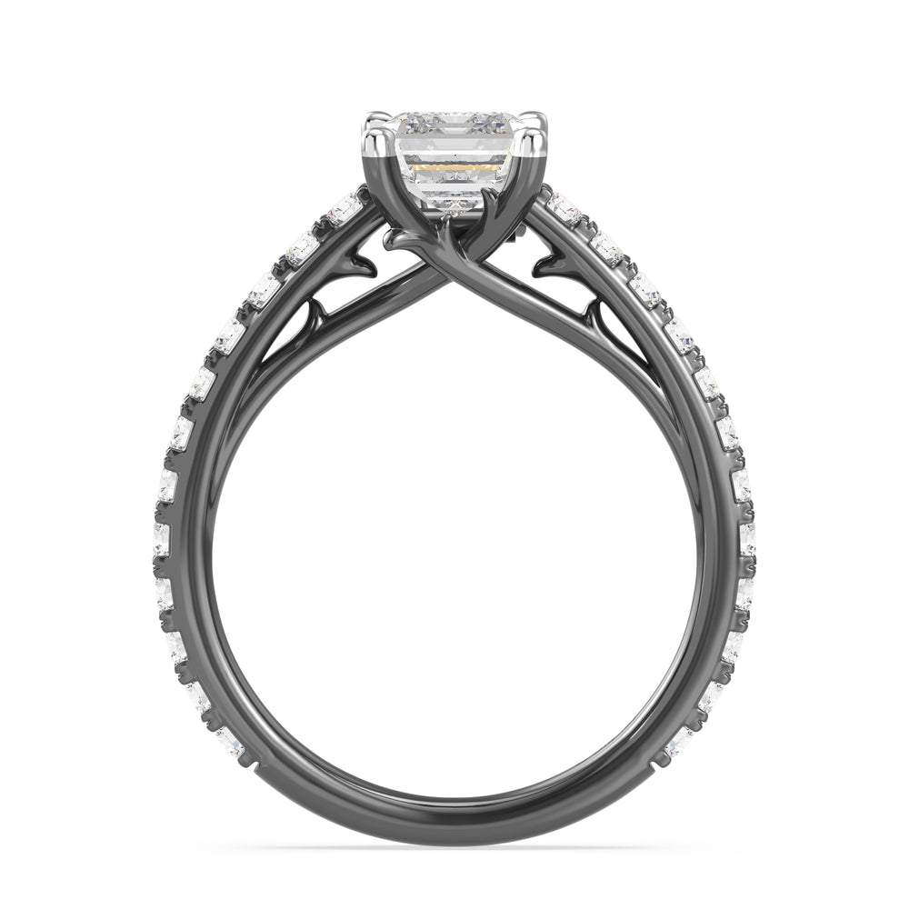 Enchanted Star Lab Grown Diamond Black Rhodium Over 14K Gold Maleficent Engagement Ring with Black/White Cut Diamond in 14KT Emerald view 3
