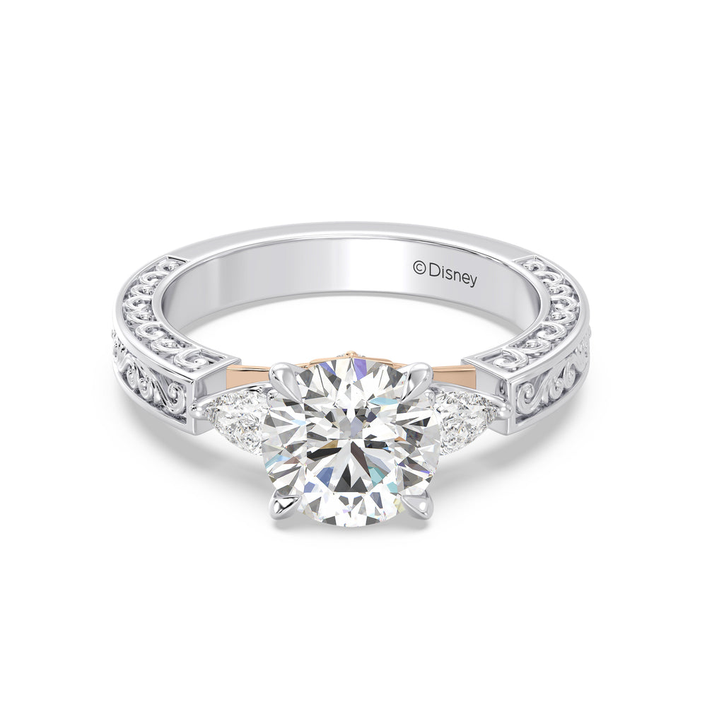 Enchanted Star Lab Grown Diamond And 14K Gold Disney Princess Aurora Vintage Filigree Three Stone Engagement Ring with White/Rose Cut Diamond in 14KT Round view 2
