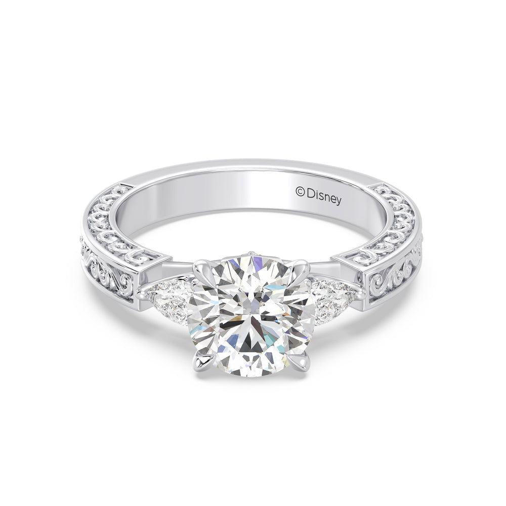 Enchanted Star Lab Grown Diamond And 14K Gold Disney Princess Aurora Vintage Filigree Three Stone Engagement Ring with White Cut Diamond in 14KT Round view 2

