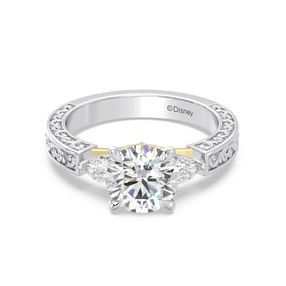 Enchanted Star Lab Grown Diamond And 14K Gold Disney Princess Aurora Vintage Filigree Three Stone Engagement Ring with White/Yellow Cut Diamond in 14KT Round view 2
