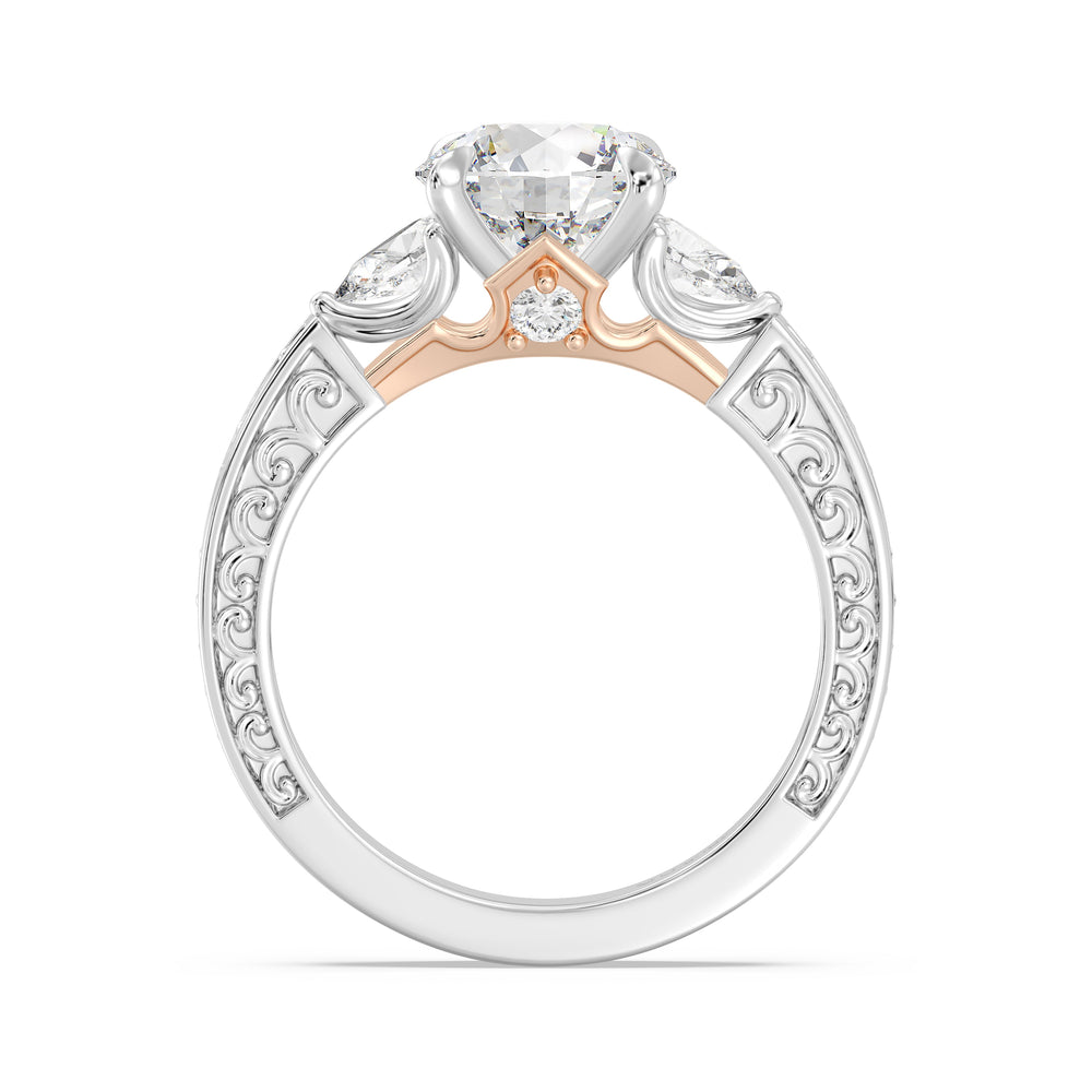 Enchanted Star Lab Grown Diamond And 14K Gold Disney Princess Aurora Vintage Filigree Three Stone Engagement Ring with White/Rose Cut Diamond in 14KT Round view 3
