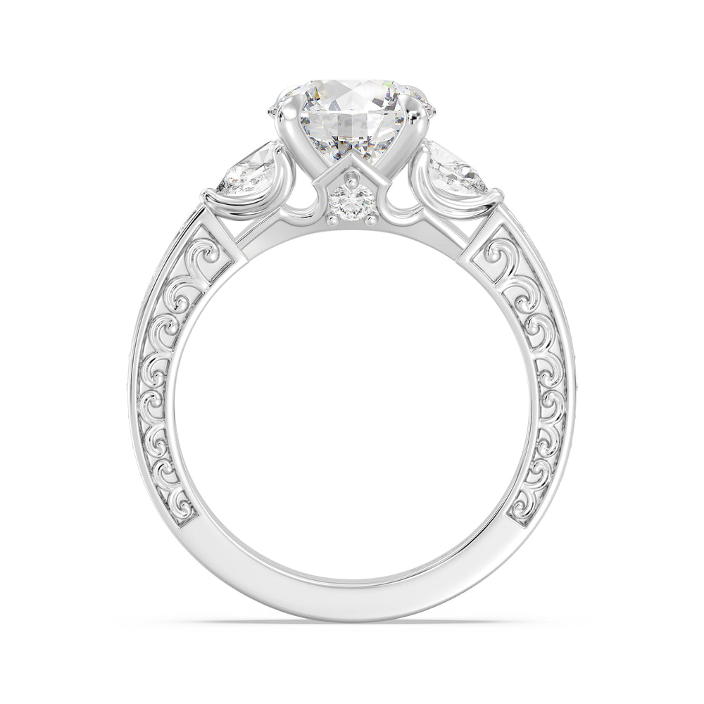 Enchanted Star Lab Grown Diamond And 14K Gold Disney Princess Aurora Vintage Filigree Three Stone Engagement Ring with White Cut Diamond in 14KT Round view 3
