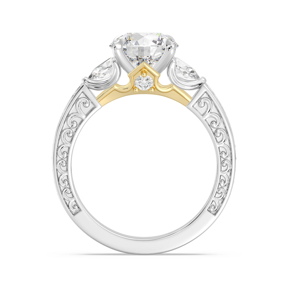 Enchanted Star Lab Grown Diamond And 14K Gold Disney Princess Aurora Vintage Filigree Three Stone Engagement Ring with White/Yellow Cut Diamond in 14KT Round view 3
