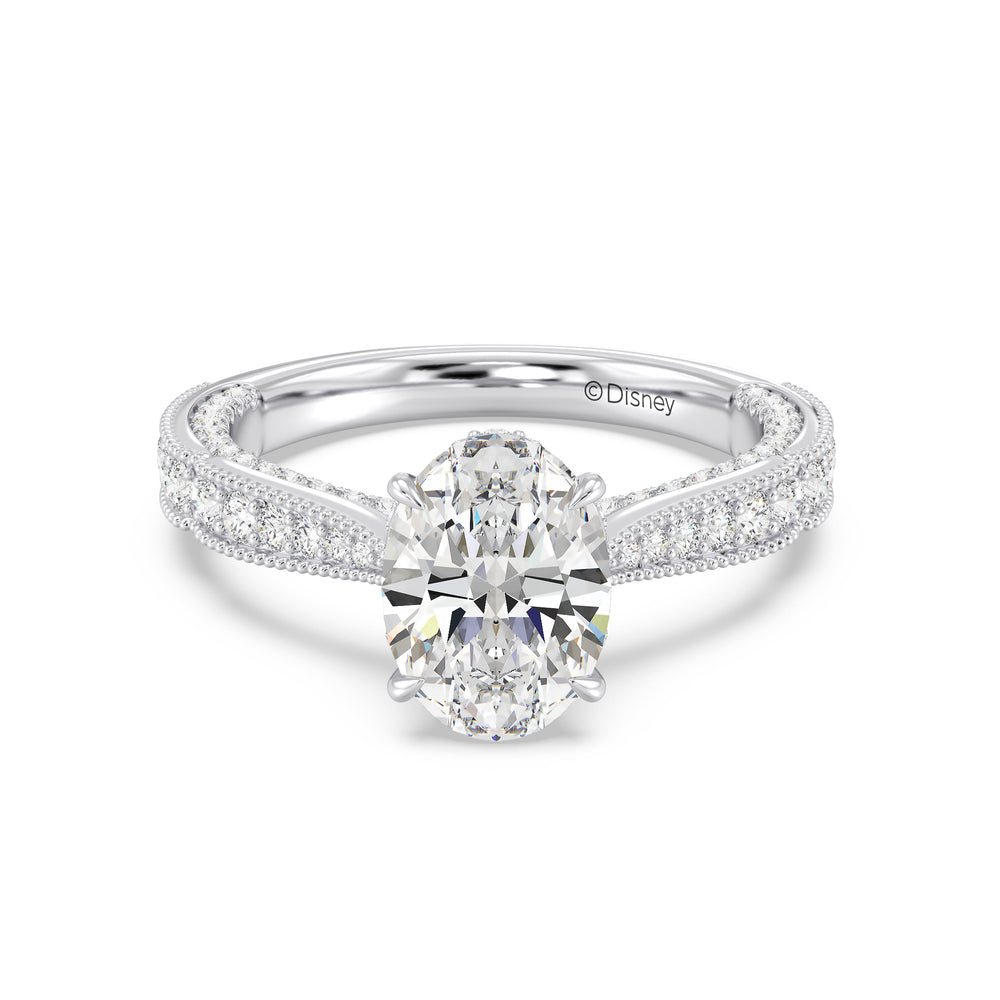 Enchanted Star Lab Grown Diamond And 14K Gold Disney Princess Belle Vintage Milgrain Engagement Ring with White Cut Diamond in 14KT Oval view 2
