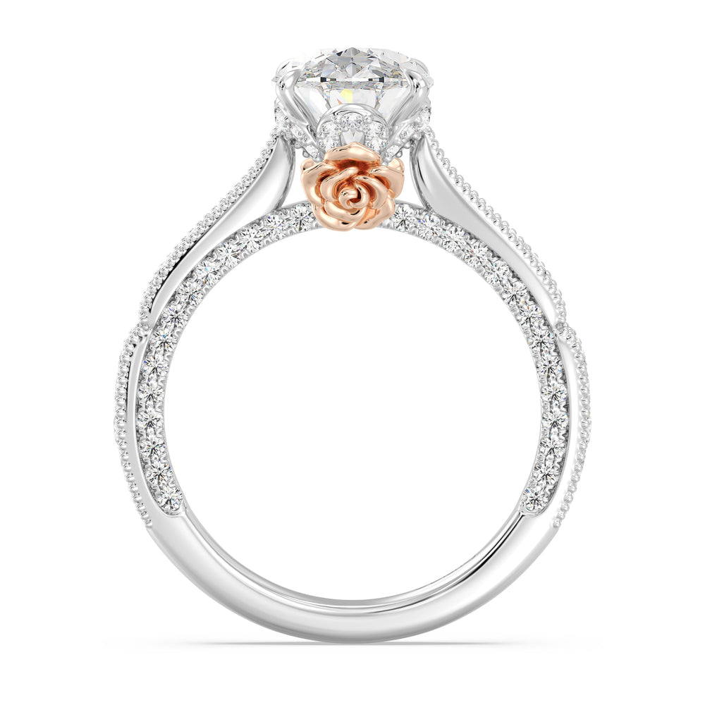 Enchanted Star Lab Grown Diamond And 14K Gold Disney Princess Belle Vintage Milgrain Engagement Ring with White/Rose Cut Diamond in 14KT Oval view 3
