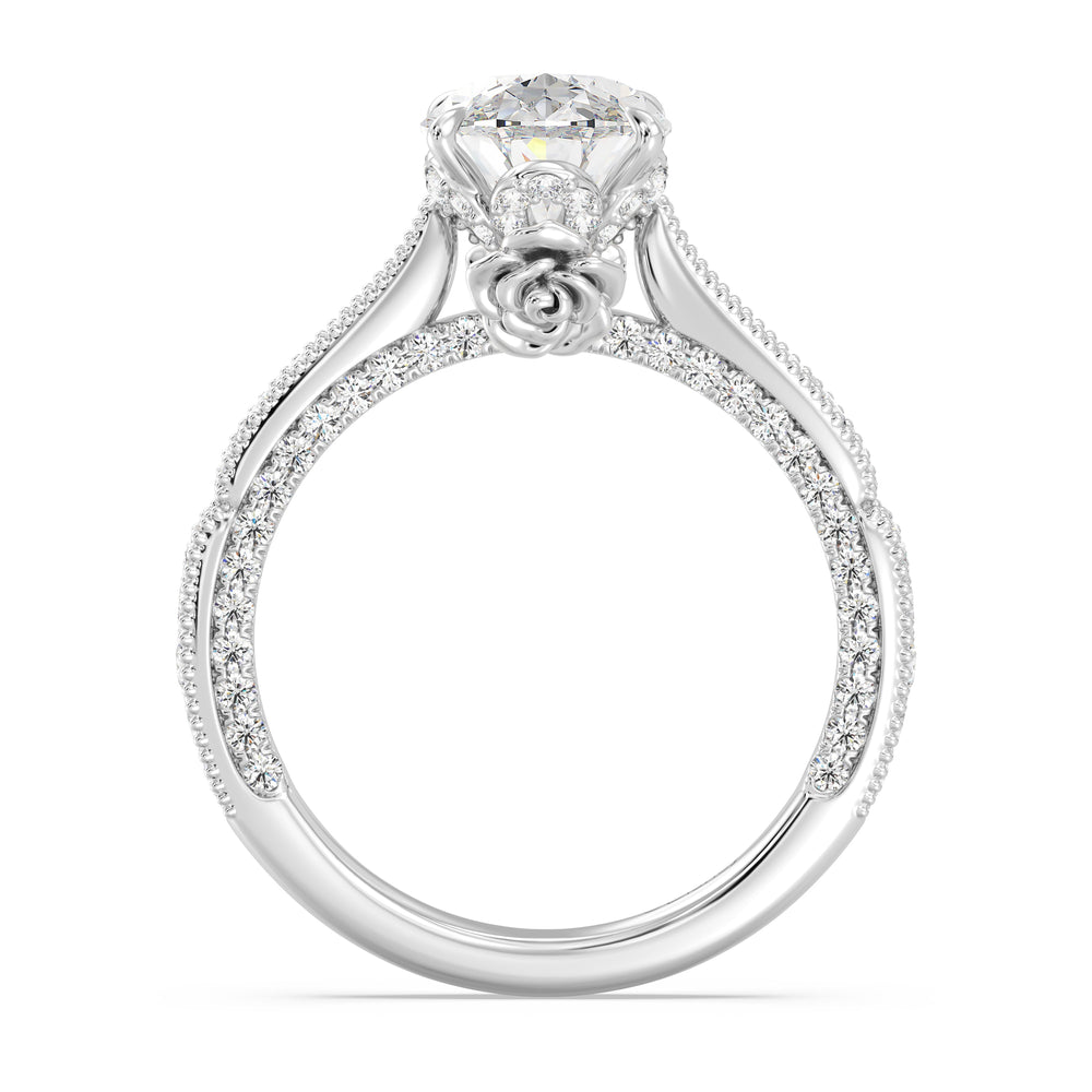Enchanted Star Lab Grown Diamond And 14K Gold Disney Princess Belle Vintage Milgrain Engagement Ring with White Cut Diamond in 14KT Oval view 3
