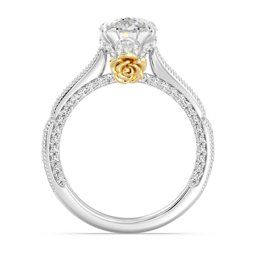 Enchanted Star Lab Grown Diamond And 14K Gold Disney Princess Belle Vintage Milgrain Engagement Ring with White/Yellow Cut Diamond in 14KT Oval view 3
