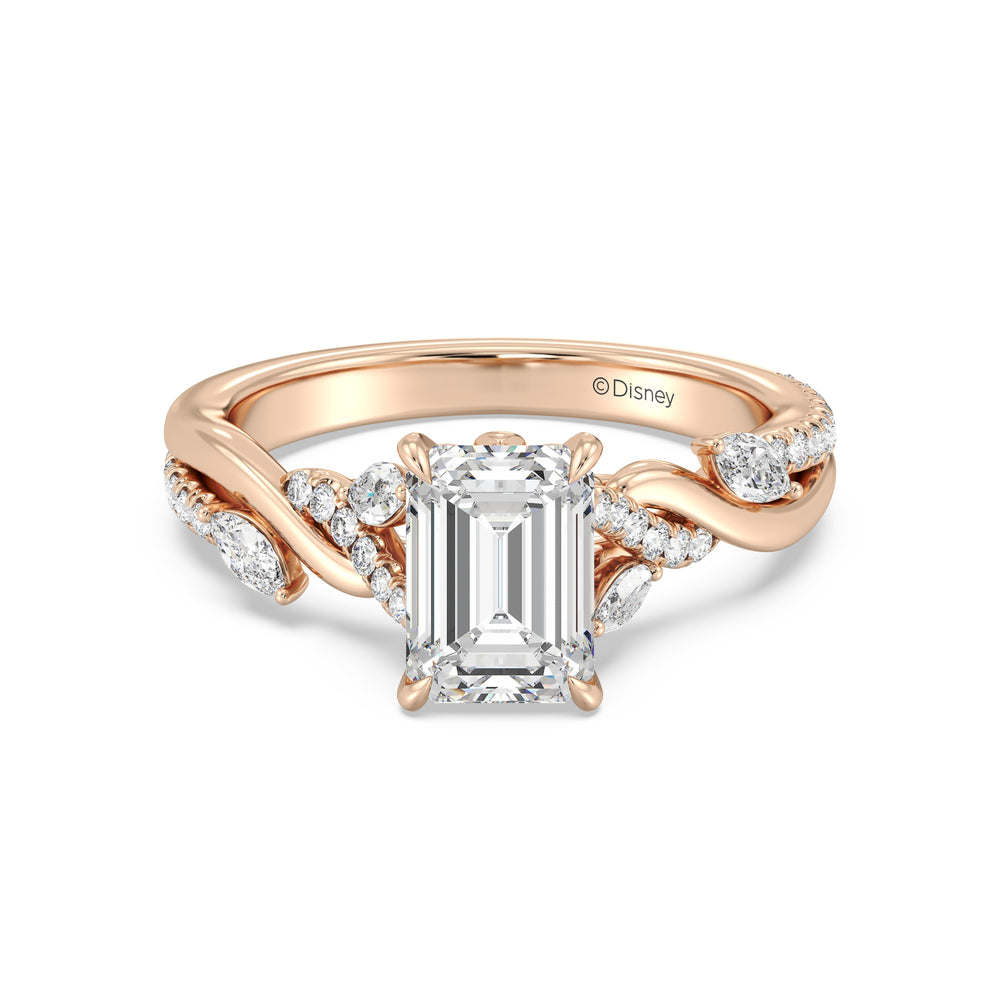 Enchanted Star Lab Grown Diamond And 14K Gold Disney Princess Rapunzel Twisted Pavé Engagement Ring with Rose Cut Diamond in 14KT Emerald view 2
