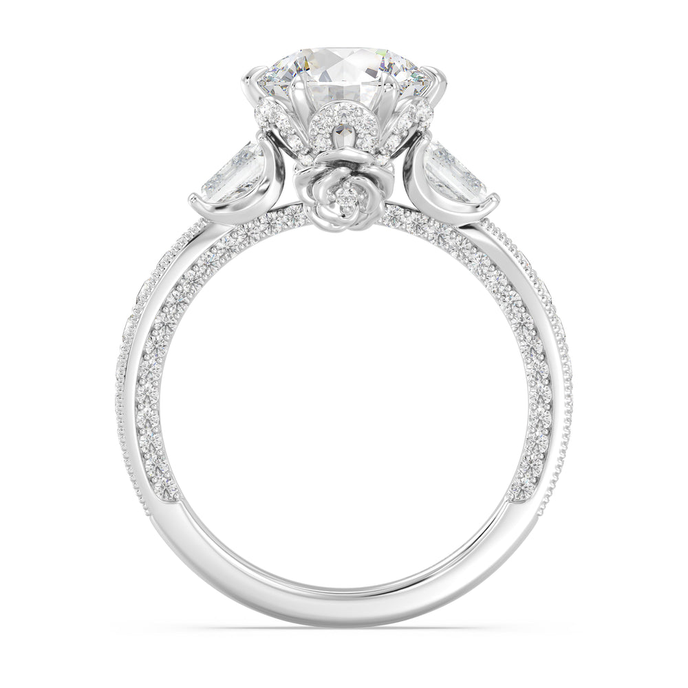 Enchanted Star Lab Grown Diamond And 14K Gold Disney Princess Belle Three Stone Vintage Engagement Ring with White Cut Diamond in 14KT Round view 3
