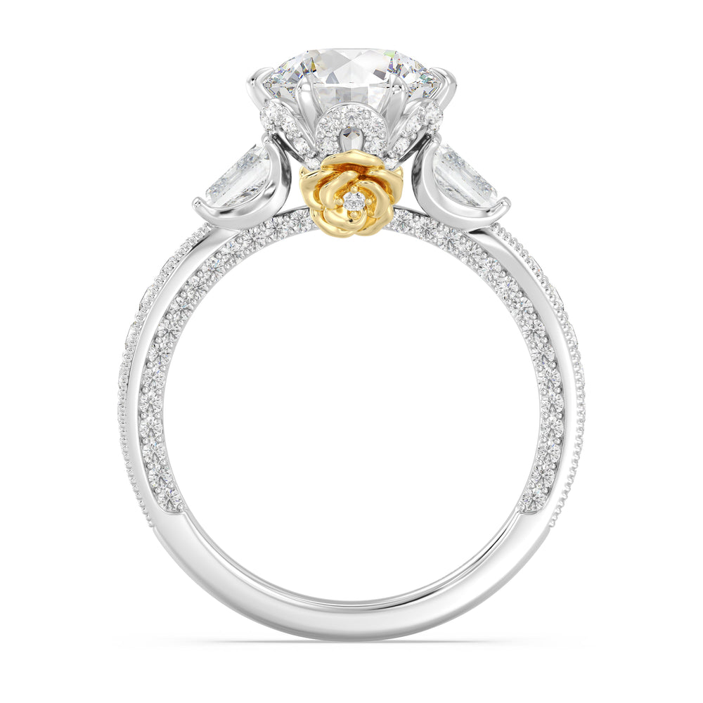 Enchanted Star Lab Grown Diamond And 14K Gold Disney Princess Belle Three Stone Vintage Engagement Ring with White/Rose Cut Diamond in 14KT Round view 3
