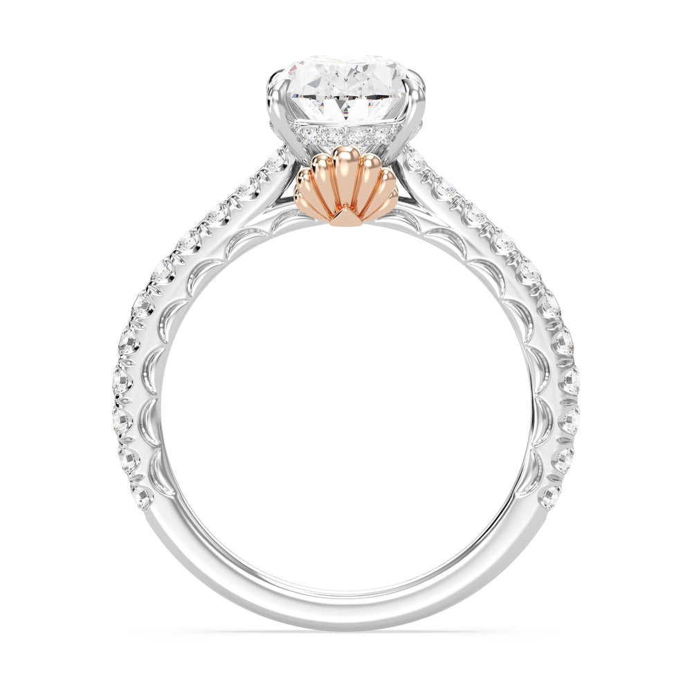 Enchanted Star Lab Grown Diamond And 14K Gold Disney Princess Ariel Scalloped Engagement Ring with White/Rose Cut Diamond in 14KT Oval view 3
