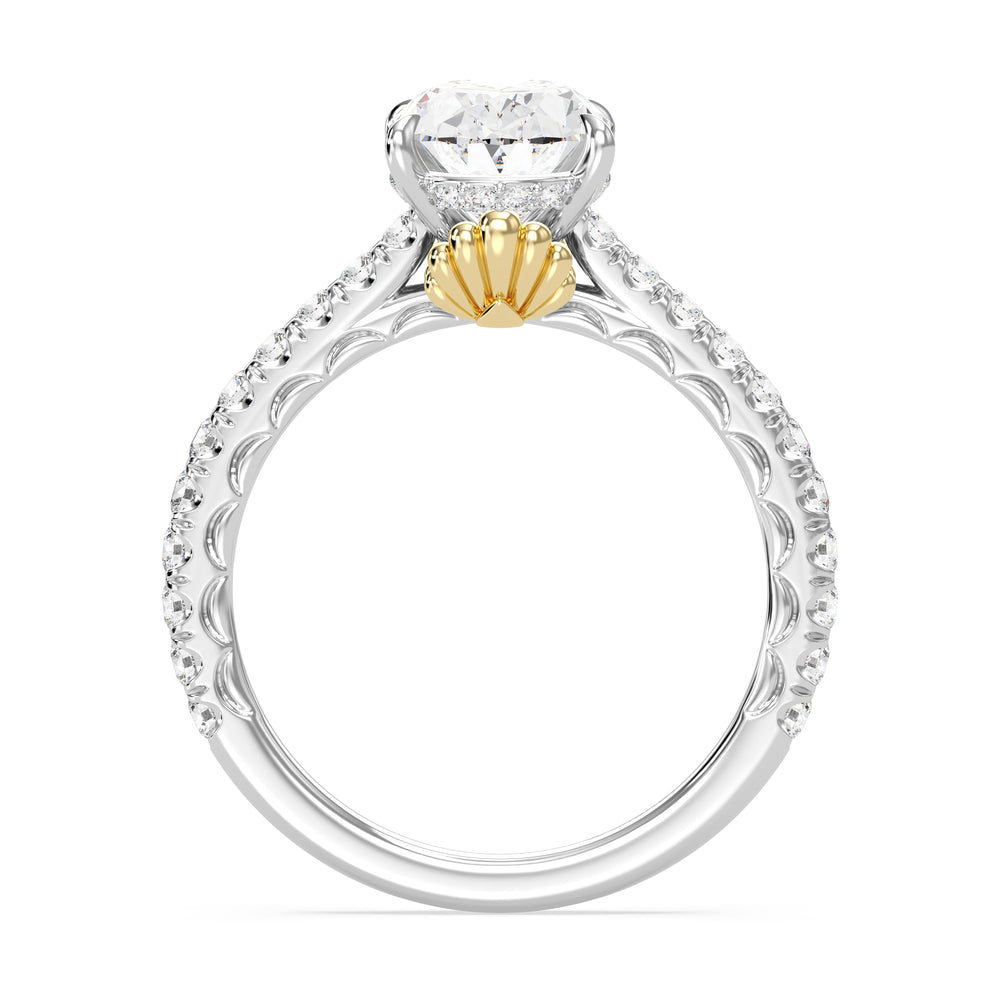 Enchanted Star Lab Grown Diamond And 14K Gold Disney Princess Ariel Scalloped Engagement Ring with White/Yellow Cut Diamond in 14KT Oval view 3
