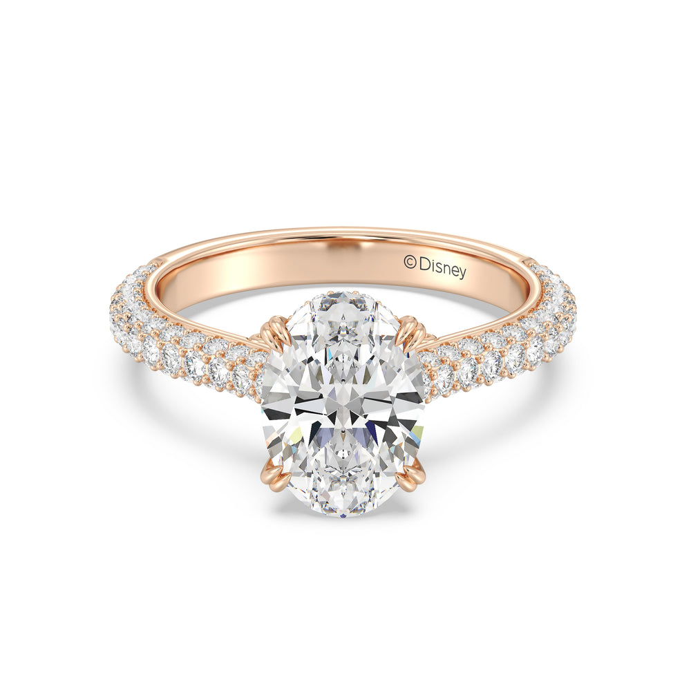 Enchanted Star Lab Grown Diamond And 14K Gold Disney Princess Cinderella Three Row Pave Carriage Engagement Ring with Rose Cut Diamond in 14KT Oval view 2
