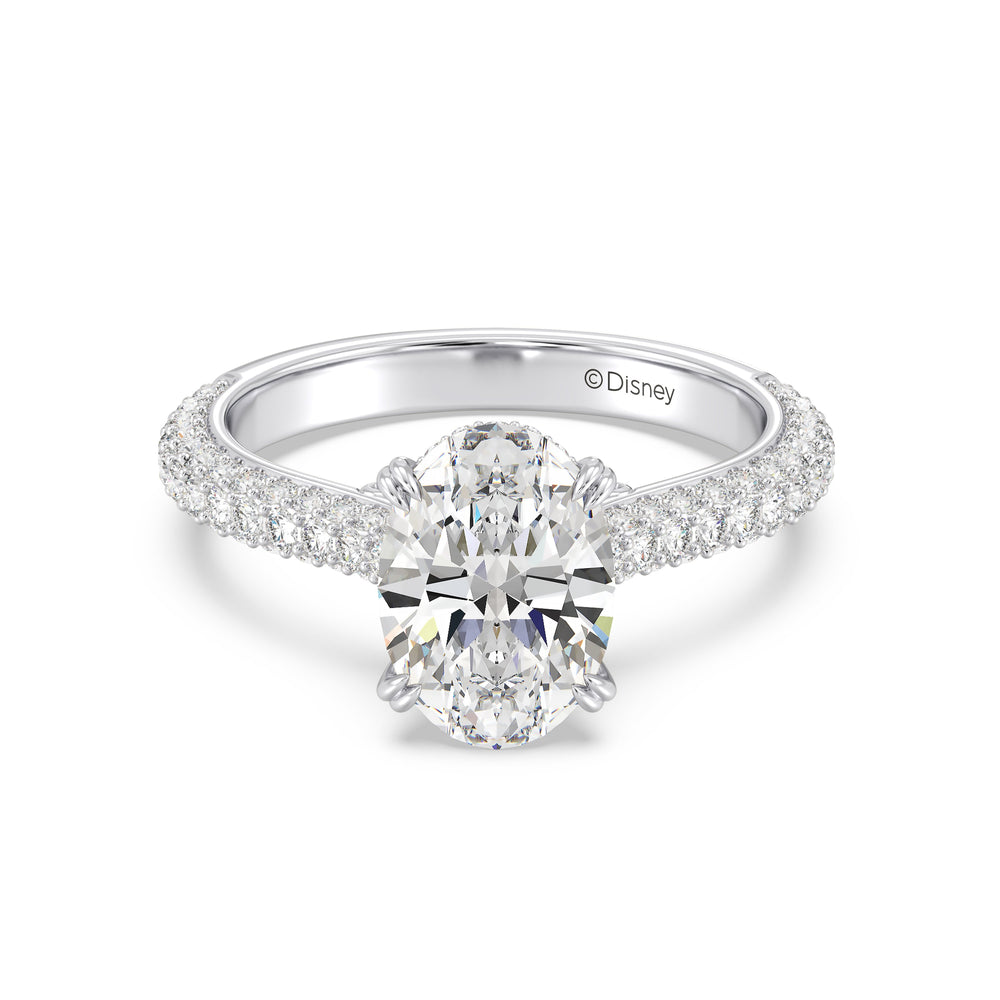Enchanted Star Lab Grown Diamond And 14K Gold Disney Princess Cinderella Three Row Pave Carriage Engagement Ring with White Cut Diamond in 14KT Oval view 2
