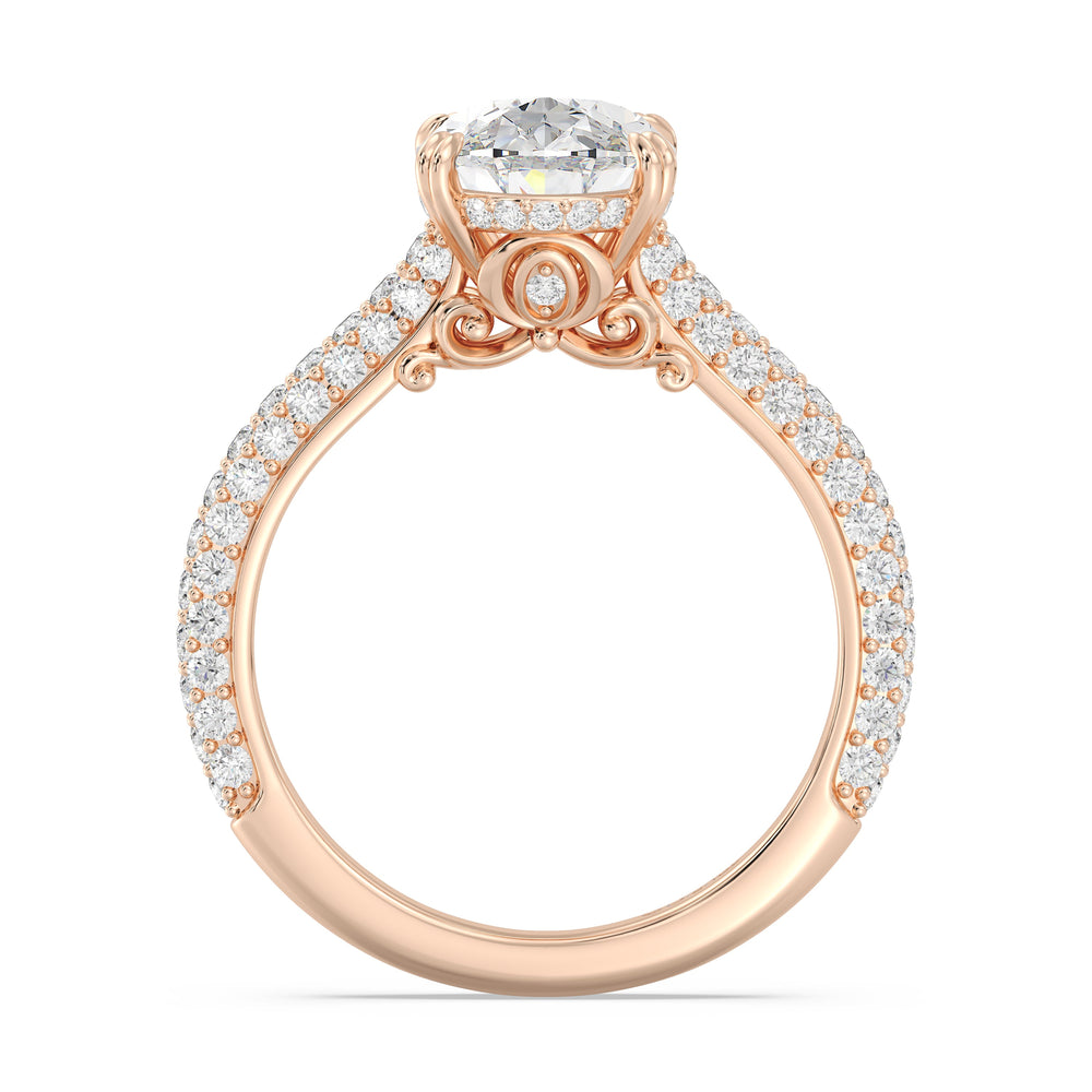 Enchanted Star Lab Grown Diamond And 14K Gold Disney Princess Cinderella Three Row Pave Carriage Engagement Ring with Rose Cut Diamond in 14KT Oval view 3
