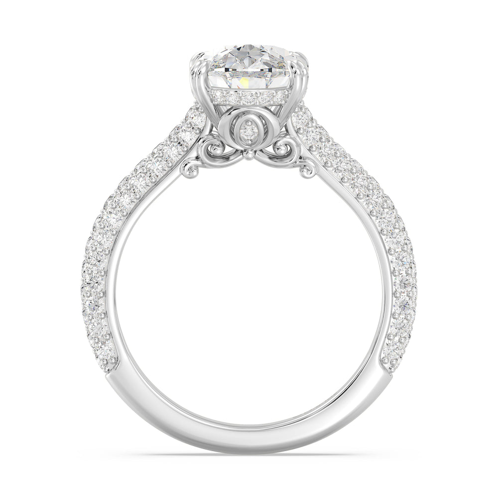 Enchanted Star Lab Grown Diamond And 14K Gold Disney Princess Cinderella Three Row Pave Carriage Engagement Ring with White Cut Diamond in 14KT Oval view 3
