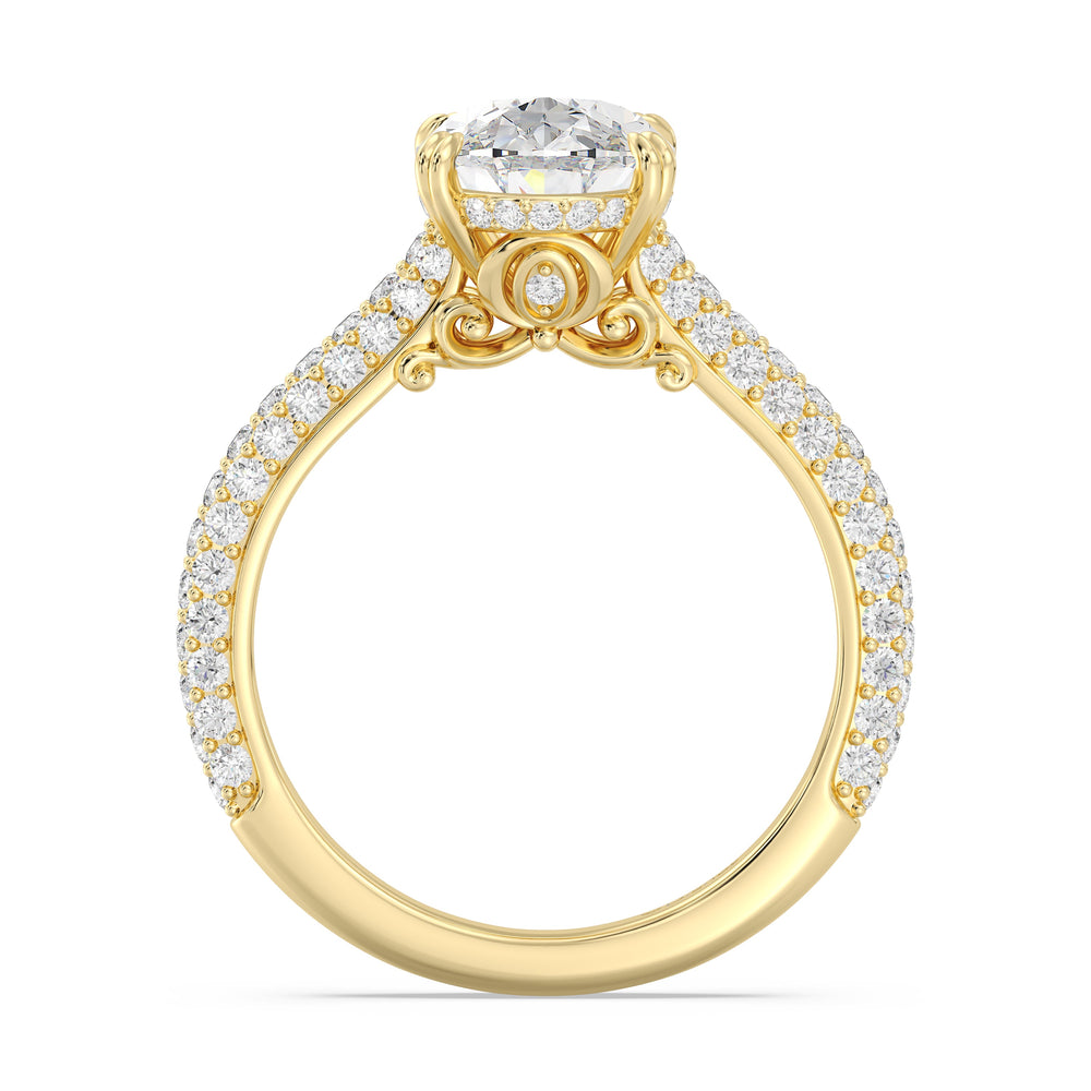 Enchanted Star Lab Grown Diamond And 14K Gold Disney Princess Cinderella Three Row Pave Carriage Engagement Ring with Yellow Cut Diamond in 14KT Oval view 3
