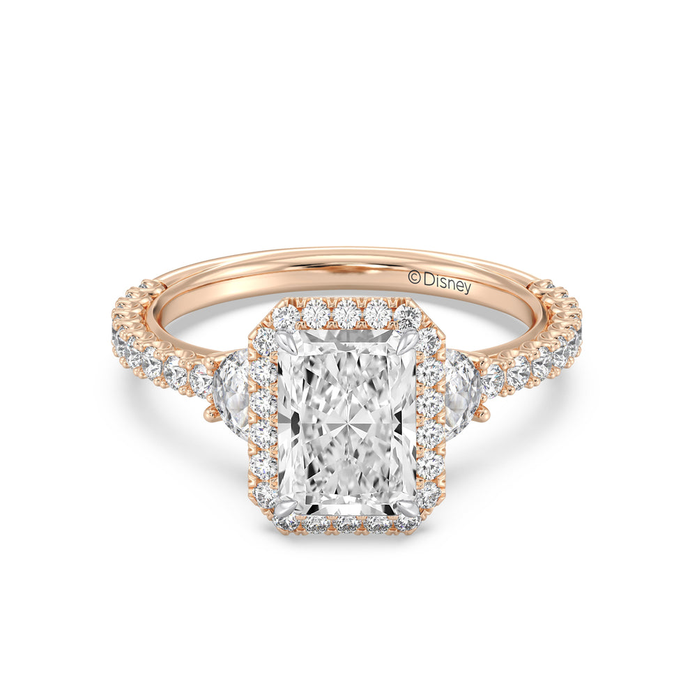 Enchanted Star Lab Grown Diamond And 14K Gold Disney Princess Jasmine Half-moon Three Stone Halo Ring with Rose Cut Diamond in 14KT Radiant view 2
